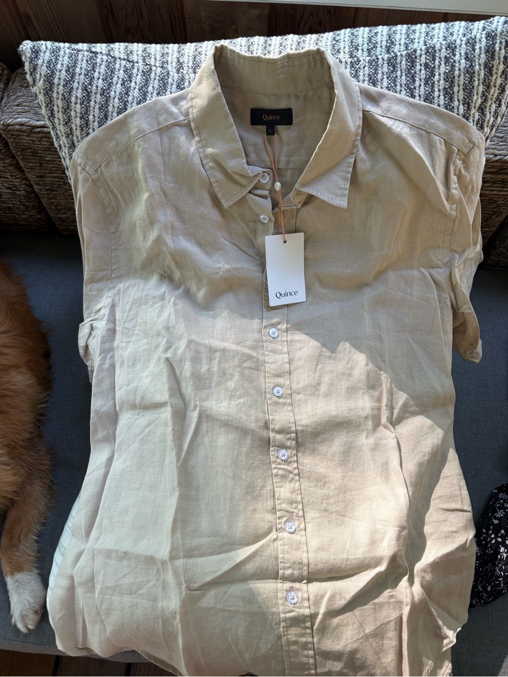 Quince Men’s Short-Sleeve Button-Down Shirt in Beige